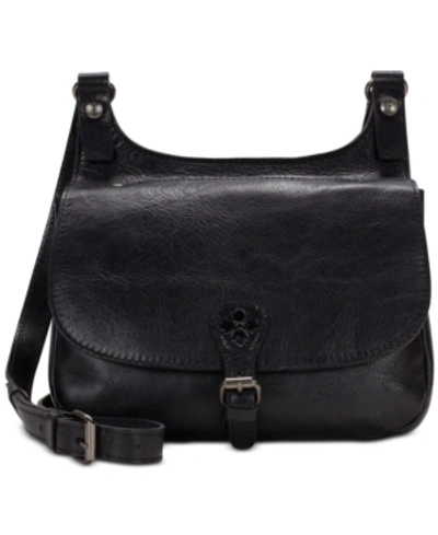 Shop Patricia Nash London Smooth Leather Saddle Bag In Black/silver
