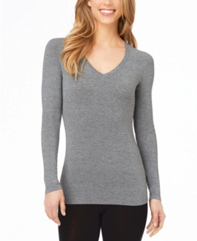 Shop Cuddl Duds Softwear Long-sleeve V-neck Top In Heather Charcoal
