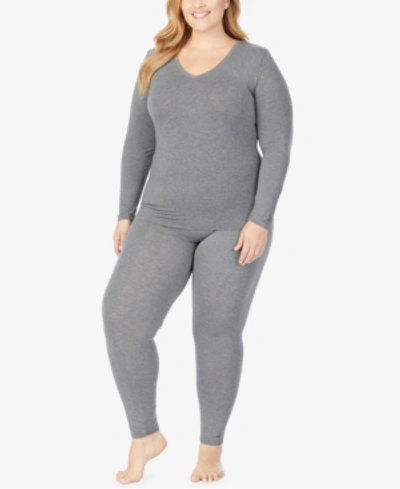Shop Cuddl Duds Plus Size Softwear Long-sleeve V-neck Top In Heather Charcoal