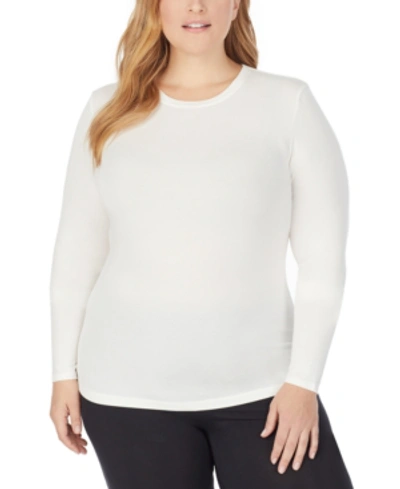 Shop Cuddl Duds Plus Size Softwear Long-sleeve Crewneck Top In Ivory