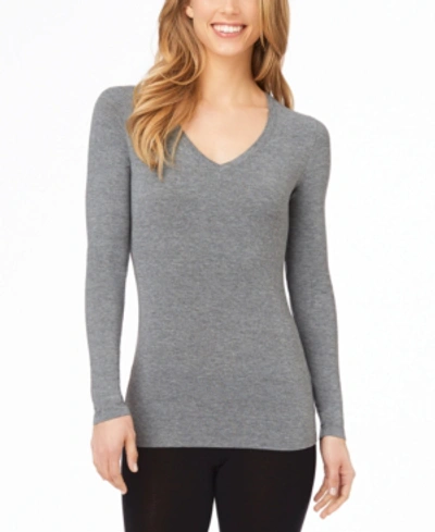 Shop Cuddl Duds Softwear With Stretch Long-sleeve V-neck Top In Heather Charcoal