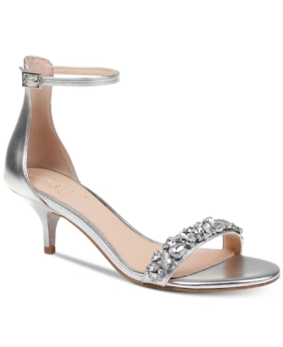 Shop Jewel Badgley Mischka Women's Dash Kitten-heel Evening Sandals Women's Shoes In Silver