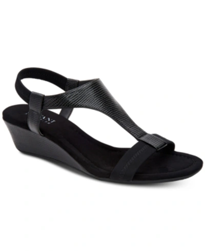 Shop Alfani Women's Step 'n Flex Vacanzaa Wedge Sandals, Created For Macy's In Black Lizard