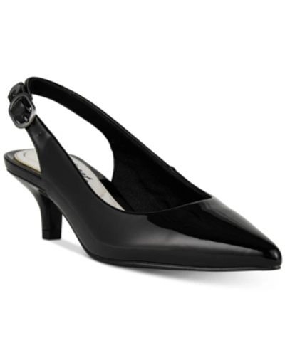 Shop Easy Street Faye Slingback Kitten-heel Pumps In Black Patent
