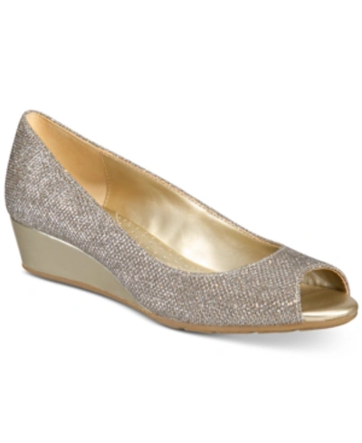 Shop Bandolino Candra Women's Peep Toe Dress Wedge Women's Shoes In Gold-tone Glamour