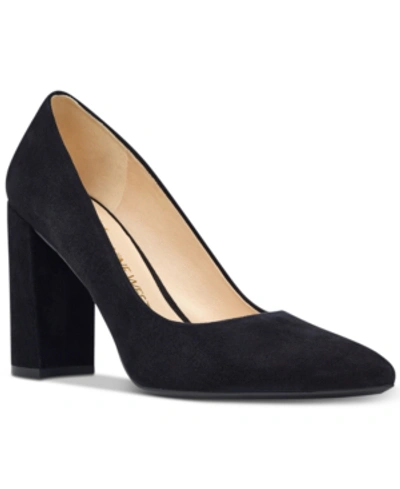 Shop Nine West Women's Astoria 9x9 Block Heel Dress Pumps Women's Shoes In Black Suede