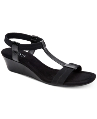 Shop Alfani Women's Step 'n Flex Voyage Wedge Sandals, Created For Macy's In Black Patent Snake