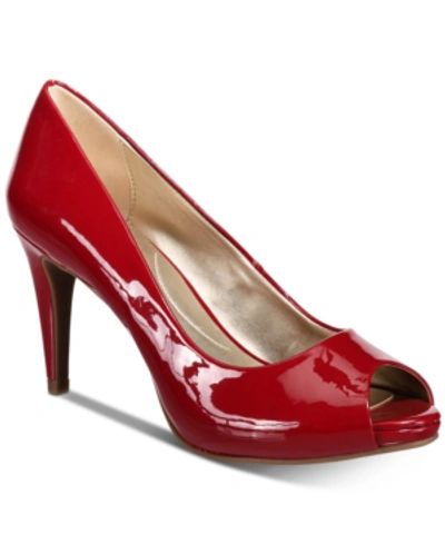 Shop Bandolino Women's Rainaa Peep Toe Platform Stiletto Dress Pumps In Medium Red