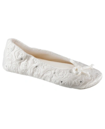 Shop Isotoner Signature Isotoner Women's Satin With Rhinestones Ballerina Slipper, Online Only In White