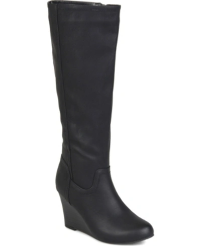 Journee Collection Women's Langly Wide Calf Knee High Wedge Boots In Black