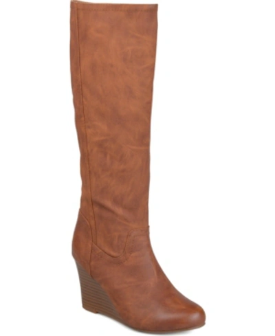 Journee Collection Women's Langly Wide Calf Knee High Wedge Boots In Brown
