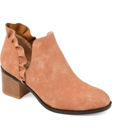 Journee Collection Women's Lennie Ruffle Detail Stacked Block Heel Booties In Rose