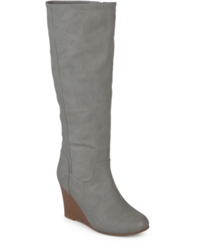 Shop Journee Collection Women's Langly Wide Calf Wedge Boots In Grey