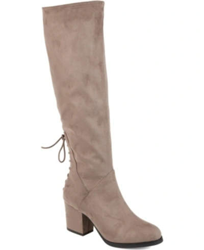 Journee Collection Women's Leeda Lace Up Detail Knee High Boots In Taupe