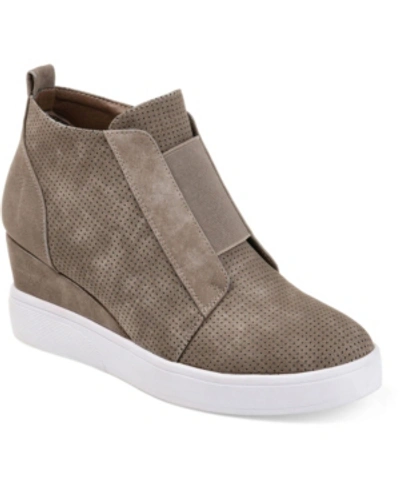 Shop Journee Collection Women's Clara Wedge Sneakers In Taupe