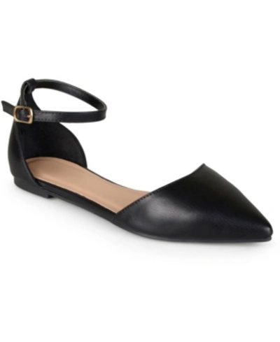 Shop Journee Collection Women's Reba Ankle Strap Pointed Toe Flats In Black