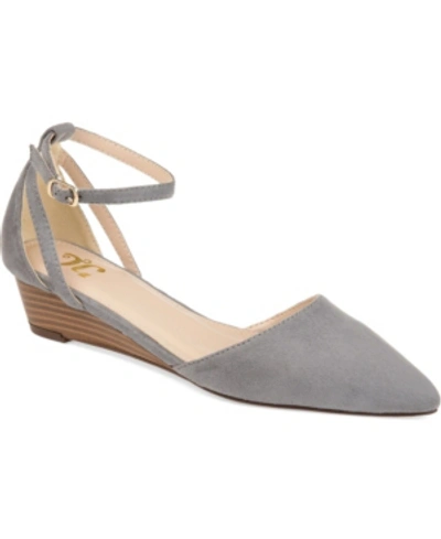 Shop Journee Collection Women's Arkie Pointed Toe Ankle Strap Wedges In Grey