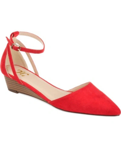 Shop Journee Collection Women's Arkie Pointed Toe Ankle Strap Wedges In Red