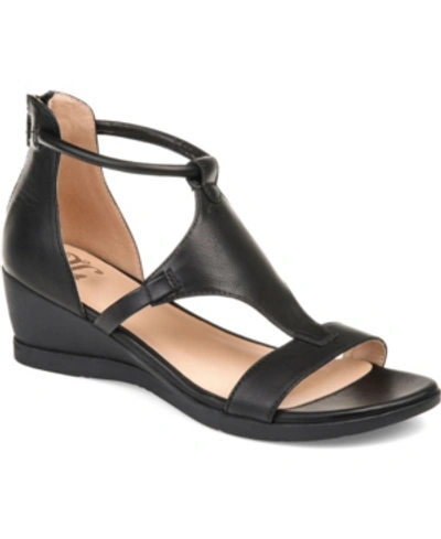 Journee Collection Womens Faux Leather Open Toe Wedge Sandals In Black