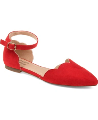 Shop Journee Collection Women's Lana Scalloped Edge Ankle Strap Flats In Red