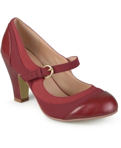 Journee Collection Womens Siri Medium And Wide Width Round Toe Block Heel Mary Jane Pumps In Wine