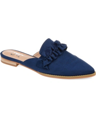 Shop Journee Collection Women's Kessie Ruffle Pointed Toe Slip On Mules In Blue