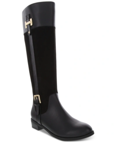 Shop Karen Scott Deliee2 Riding Boots, Created For Macy's Women's Shoes In Black Microsuede