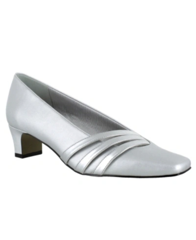 Shop Easy Street Entice Squared Toe Pumps In Silver Satin