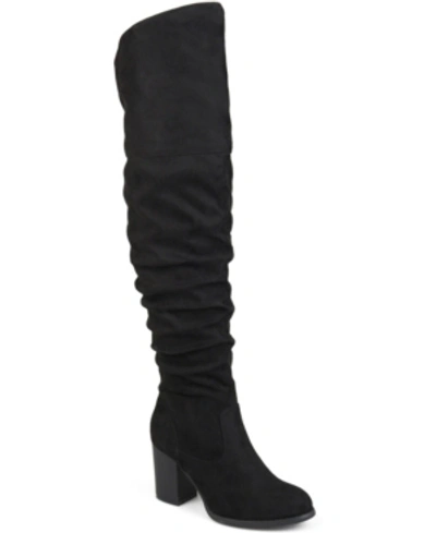 Journee Collection Kaison Womens Faux Suede Wide Calf Thigh-high Boots In Black
