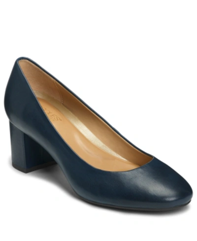 Shop Aerosoles Eye Candy Block Heel Pumps Women's Shoes In Navy Leather