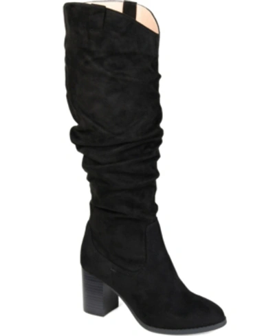 Journee Collection Aneil Womens Faux Suede Extra Wide Calf Block Heels In Black
