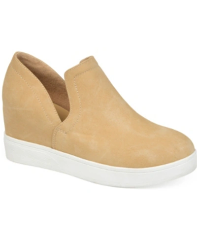 Shop Journee Collection Women's Cardi Cut-out Platform Wedge Sneakers In Tan
