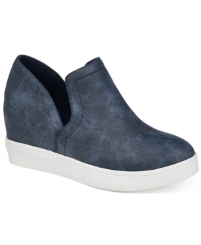 Shop Journee Collection Women's Cardi Cut-out Platform Wedge Sneakers In Blue