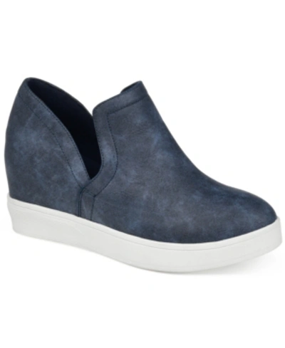 Journee Collection Collection Women's Cardi Sneaker Wedge In Blue