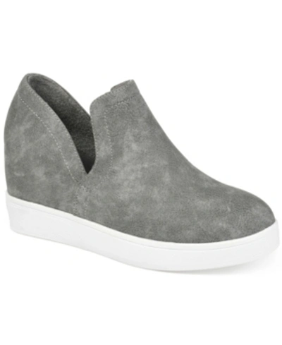 Shop Journee Collection Women's Cardi Cut-out Platform Wedge Sneakers In Gray