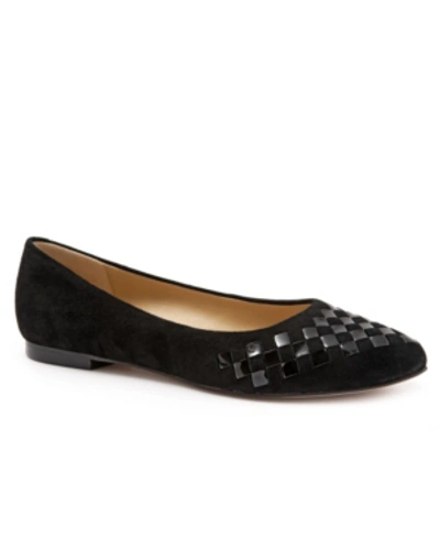 Shop Trotters Estee Woven Flat Women's Shoes In Black Suede