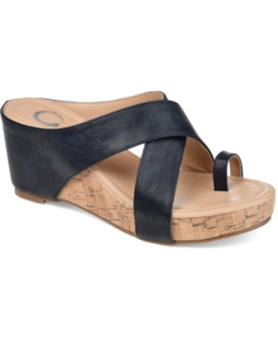 Journee Collection Rayna Womens Faux Leather Slip On Wedge Sandals In Navy