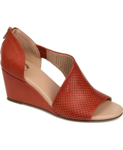 Journee Collection Women's Aretha Perforated Peep Toe Wedge Sandals In Rust