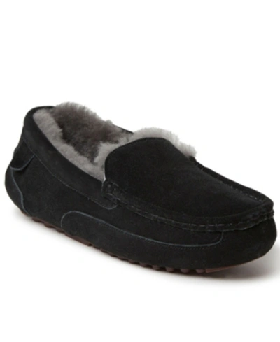 Shop Dearfoams Men's Fireside Melbourne Genuine Shearling Moccasin Slippers Men's Shoes In Black