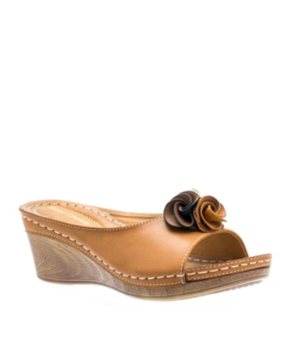 Shop Gc Shoes Women's Sydney Rosette Wedge Sandals In Tan