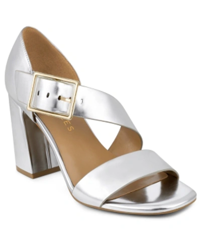 Shop Aerosoles Lenox Block Heel Dress Sandals Women's Shoes In Silver Metallic