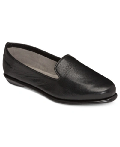 Shop Aerosoles Betunia Smoking Flats In Black Leather