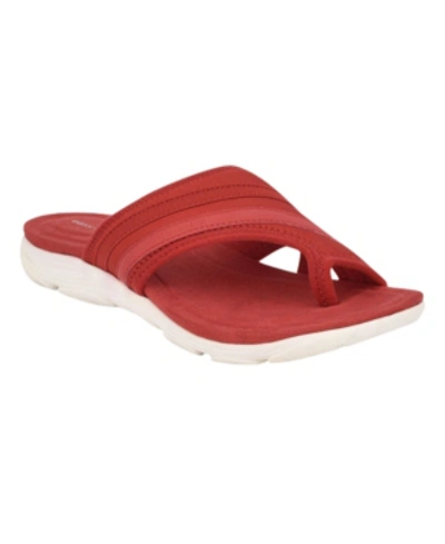 Shop Easy Spirit Women's Lola Square Toe Casual Toe Ring Flat Sandals Women's Shoes In Red