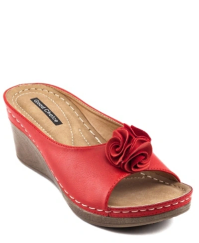 Shop Gc Shoes Women's Sydney Rosette Wedge Sandals In Red