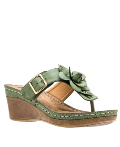 Shop Gc Shoes Women's Flora Rosette Wedge Sandals In Green