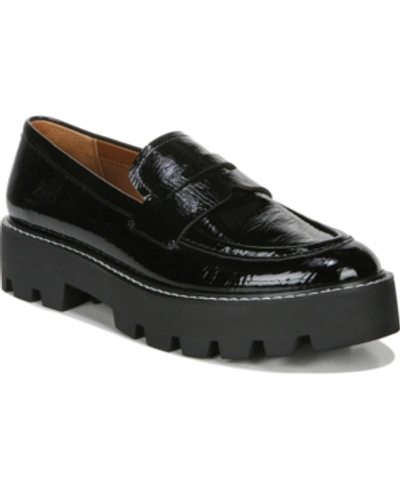 Shop Franco Sarto Balin Lugged Bottom Loafers Women's Shoes In Black Faux Leather