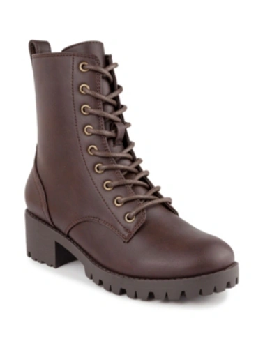 Shop Sugar Women's Reggie Lace Up Lug Sole Combat Boots Women's Shoes In Dark Brown