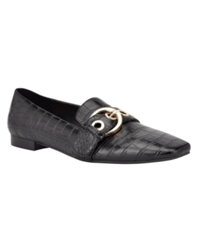 Shop Nine West Women's Alaya Belted Square Toe Loafers Women's Shoes In Black Croc