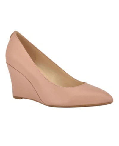 Shop Nine West Women's Cal 9x9 Slip-on Pointy Toe Dress Pumps In Nude Leather