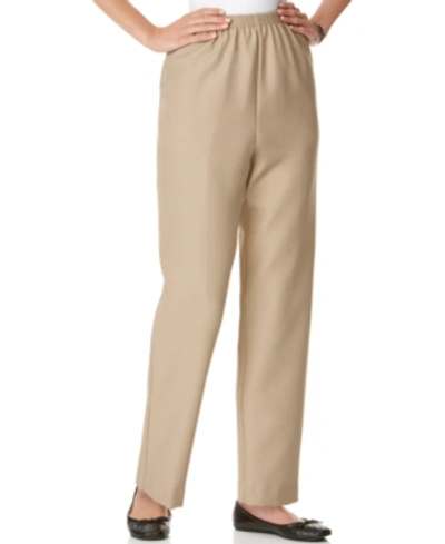 Alfred Dunner Petites Classics Womens Twill Straight Leg Casual Pants In Tan